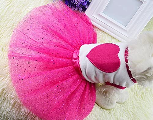 Idepet Spring Summer Pet Dog Cat Puppy Tutu Princess Dress Heart Printed Lace Skirt Clothes Pet Apparel X-Small (Pack of 1) Pink Heart - PawsPlanet Australia