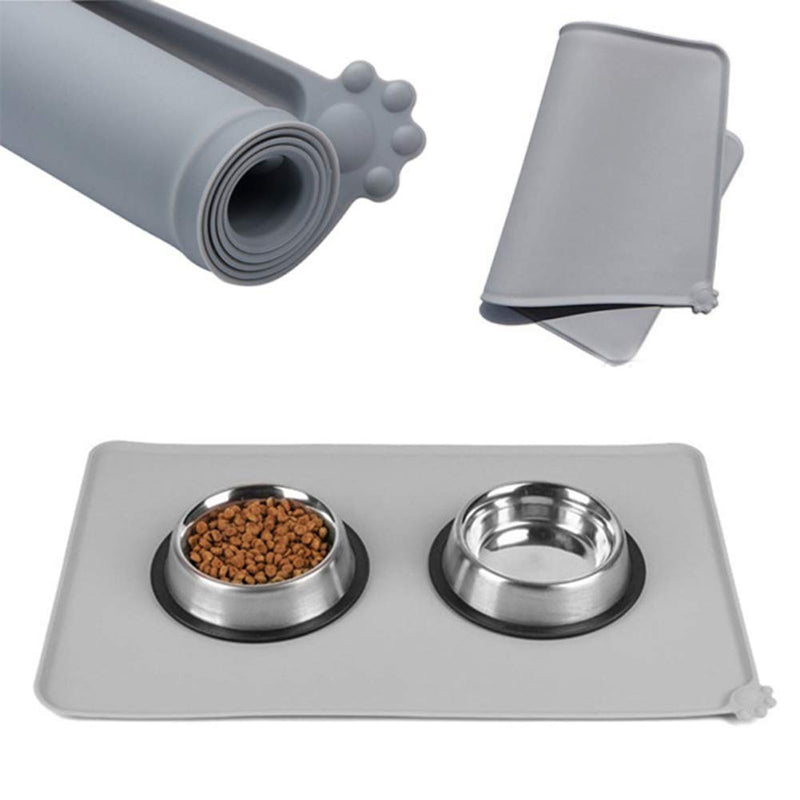 Tineer Silicone Pet Food Bowl Mat,19.1x11.8 Inches Non-Slip Dog Cat Feeder Bowls Pads Tray,Easy to Clean Pet Water Bowl Placemat Cushion (Gray) Gray - PawsPlanet Australia