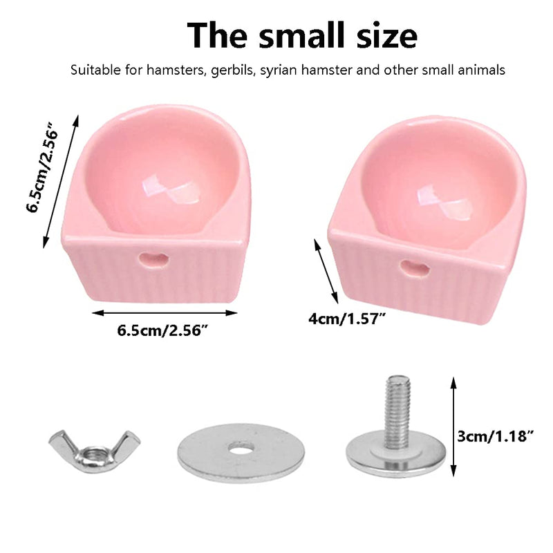 BIGCAKE 2 Pack Hamster Ceramic Bowl, Hanging Rabbit Food Dish and Water Bowl Pet Cage Feeder for Ferret Squirrels Syrian Hamster Mice Gerbil Bunny Guinea Pig Chinchilla Rat (Small, Pink) Small - PawsPlanet Australia