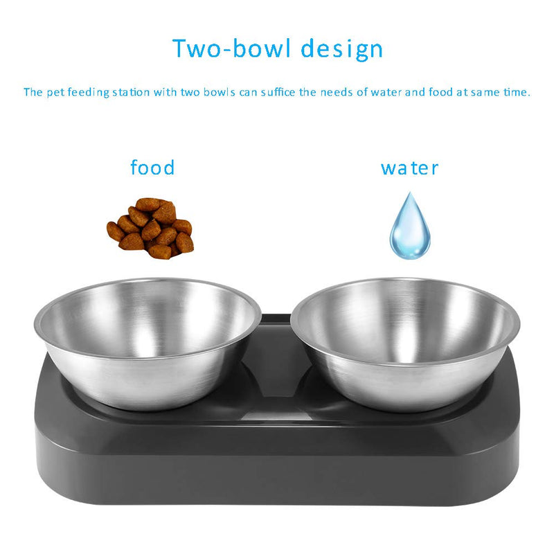 SUNJULY Double Cat Bowl, Pet Stand Bowl 0-15° Degree Adjustable Angle Stainless Steel Holder and Plastic Bracket for Cat Dog Water Bowls With Non-spill Design Double bowl - PawsPlanet Australia