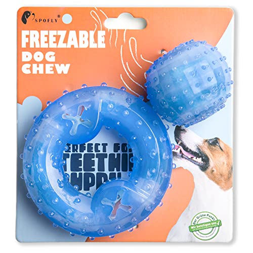 Dog Chew Toys for Aggressive Chewers, Puppy Teething Ring and Dog Ball, Treat Dispensing Dog Toys, Frozen Tough Puppy Toys Set - PawsPlanet Australia