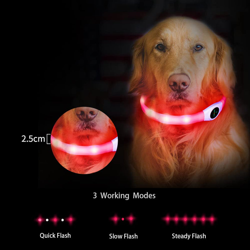LaRoo LED Dog Collar USB Rechargeable Night Safety Dog Collar Luminous Collar for Small Medium Large and Long Haired Dogs -3 Mode(65CM*2.5CM) (65CM*2.5CM) Pink Red - PawsPlanet Australia