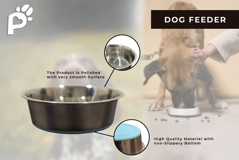 Pawareness Stainless Steel Large Dog Bowls with 6 cups of Food Capacity, Stainless steel dog bowls with non-slip silicon sole 15 oz Pack of 2 Large Dog Water Food Feeder (DSB-03) - PawsPlanet Australia