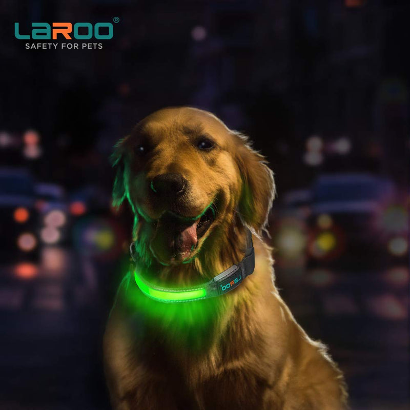 LaRoo LED Dog Collar, Flashing LED Dog Safety Collar Nylon Luminous Night Dog Band with USB Rechargeable Glow Bright Safety Collar for Dogs (Collar(17-24inch)) Collar(17-24inch) - PawsPlanet Australia