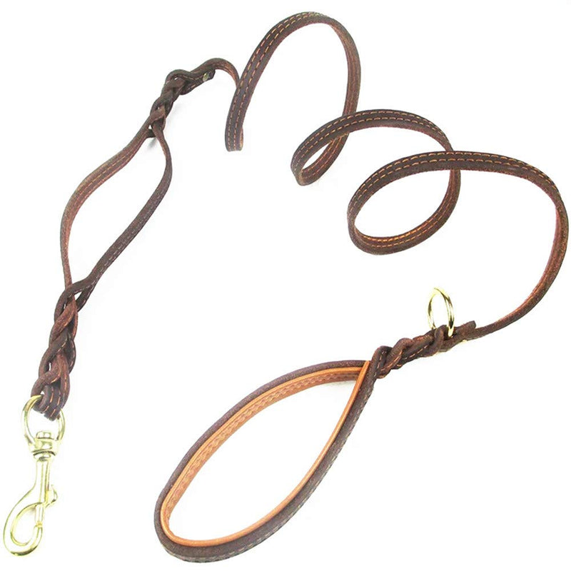 [Australia] - JYHY Genuine Leather Dog Leash with Double Handle - 6 ft Long & 5/8" Wide Braided Genuine Leather Dog Leash/Heavy Duty Leash for Large Medium Small Dogs Training & Walking 6 ft(Double handle) 