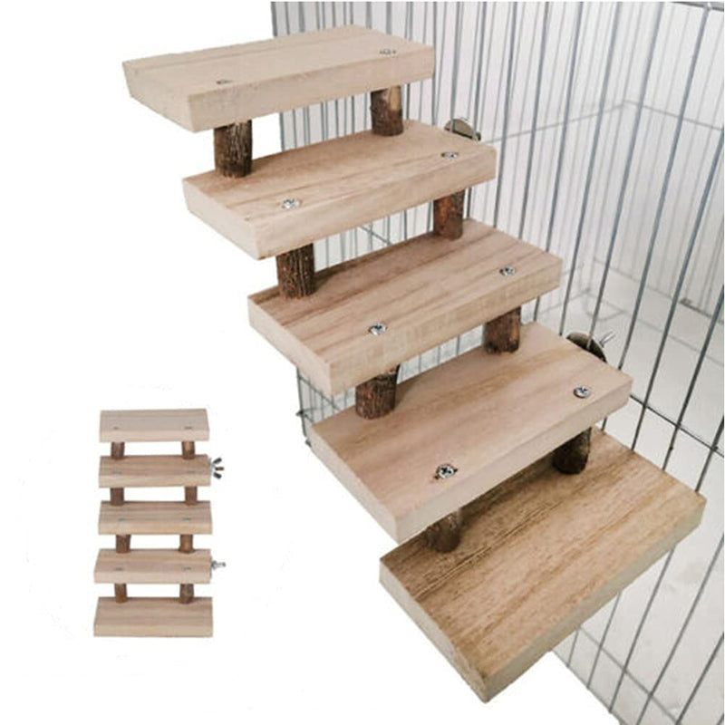 TeTupGa Natural Wooden Hamster Pet Cage Bird Platform Parrot Toy Climbing 5 Layers stair Ladder Accessories Bridge Springboard Training Tool - PawsPlanet Australia