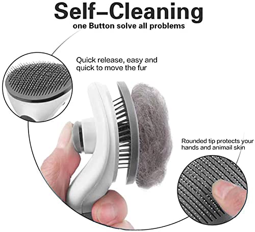 Cat brush, self-cleaning slicker brush removes undercoat cat comb dog brush cat brush short to long hair suitable gentle cats brushe short hair slicker brush (grey) grey - PawsPlanet Australia