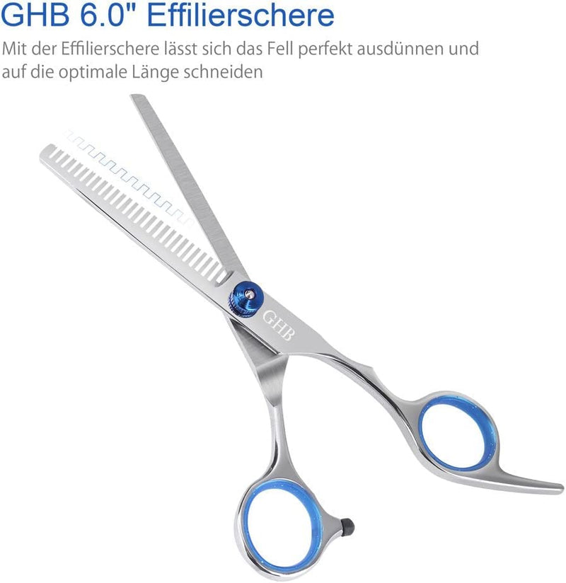 GHB dog hair scissors with thinning scissors for grooming 5 in 1 for all dogs, cats, cutting and grooming - PawsPlanet Australia