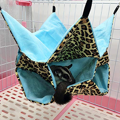 McFeddy Small Animal Hammock Pet Cage Accessories Hamster Swing Bed Siesta Bag 3-Layer Sugar Glider Hammock Rats Ferret Squirrel Guinea Pig Hiding Place Warm Bed (B-Leopard Pattern) B-Leopard pattern - PawsPlanet Australia