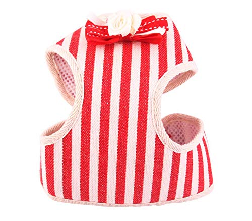 Dusenly Pet Vest Harness Dog Harness and Lead Set for Small Dog Cat Cute Stripe Soft Mesh Vest Harness Leash Set for Daily Walking Running Training (S, Red) S - PawsPlanet Australia