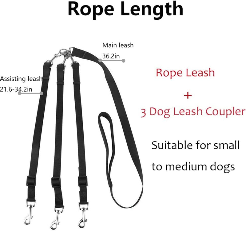 ASOCEA 3 Dog Leashes Tangle Free 3 in 1 Dog Leash Coupler 360° Rotating Triple Leash for Pets Adjustable Detachable Nylon Traction Leash for 1/2/3 Small Medium Dogs Running - PawsPlanet Australia