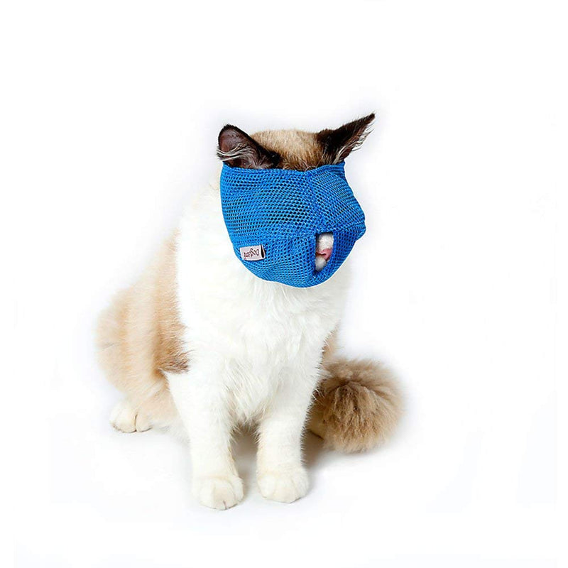 DELIFUR Cat Muzzle Breathable Mesh Pet Muzzle Grooming Prevent Kitty Mask Anti Biting and Chewing anti-Meow (Blue,S) S Blue - PawsPlanet Australia