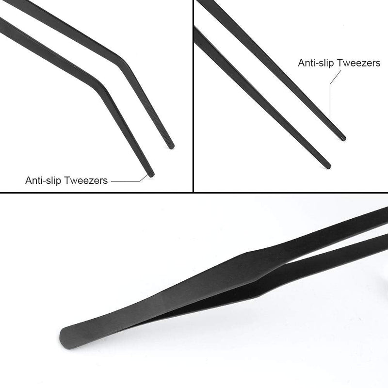 zhuohua 15 inch Black Straight and Curved Stainless Steel Aquarium Tweezers and Aquarium Algae Scraper Double Sided Sponge Long Brush for Fish Tank Plant Aquascape Tools, Feeding Tongs - PawsPlanet Australia