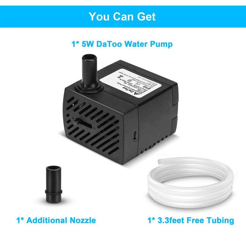 DaToo 95GPH 5W Small Submersible Water Pump Mini Fountain Pump Ultra Quiet For Aquarium Fish Tank Pond Statuary Hydroponics - PawsPlanet Australia