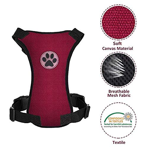 HomeChi dog adjustable car harness seat belt, Comfortable Vest Harness with Safety Seat Belt Adjustable Elastic Strap and Multi-function Breathable Fabric Vest in Vehicle for Dogs Medium Small Large M Red Canvas(harness&seatbelt) - PawsPlanet Australia