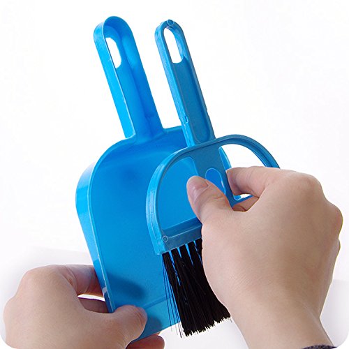 Pet Cage Broom Brush Dustpan Set - Cat Litter Sweeper Car Keyboard Corner Brush for Small Animal Bird House Dog Kennel Clean Blue - PawsPlanet Australia