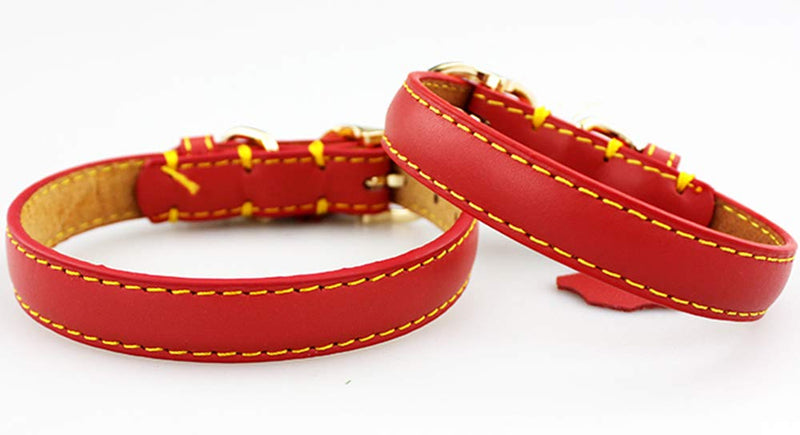 Adjustable Real Leather Collar for Dogs and Cats, size M - 35 cm (Red) Red - PawsPlanet Australia