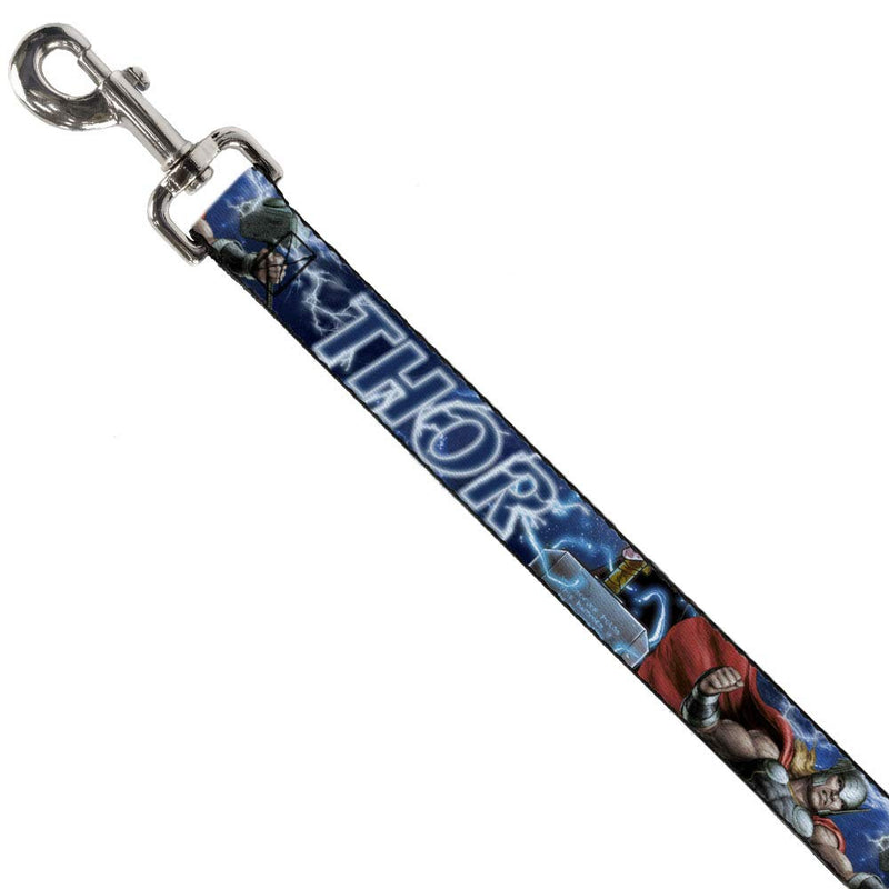 Buckle-Down Dog Leash Avengers Thor Hammer Action Pose Galaxy Blues White 6 Feet Long 1.0 Inch Wide 6 Feet Long - 1/2" Wide - PawsPlanet Australia