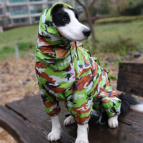 ZoonPark Dog Raincoats,Four-legged Full body Raincoat Waterproof Polyester Adorable Hoodie Poncho Clothes Raincoat for Medium Dogs Large Dogs Labrador Samoyed Golden Retriever 26 ：(Chest 86cm Back Length 68cm) Green - PawsPlanet Australia