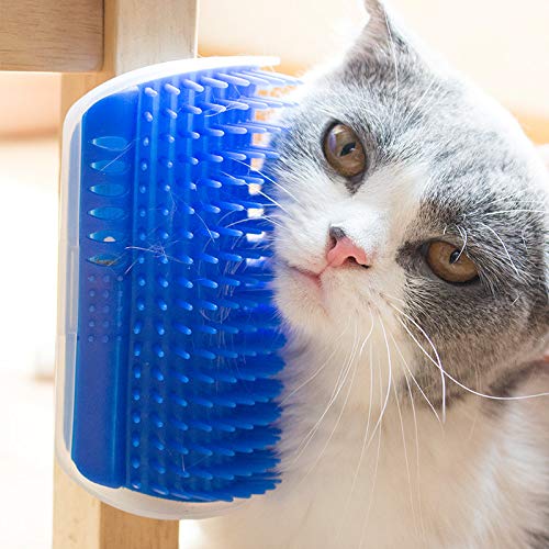 Hub's Gadget 2 Pack Cat Self Groomer, Wall Corner Massage Comb Grooming Brush with Catnip Pouch Blue - PawsPlanet Australia