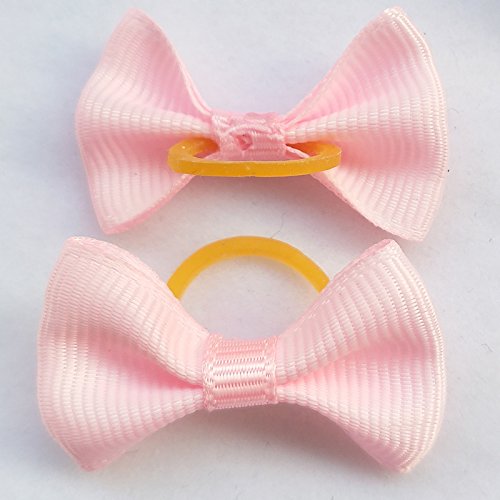Chenkou Craft New 40pcs(20pairs) Puppy Yorkie Dog Hair Bow Pure Ribbon with Rubber Band 40mm Pet Grooming Products Mix Colors Varies Patterns Pet Hair Bows (Pure Ribbon Rubber Bow) - PawsPlanet Australia