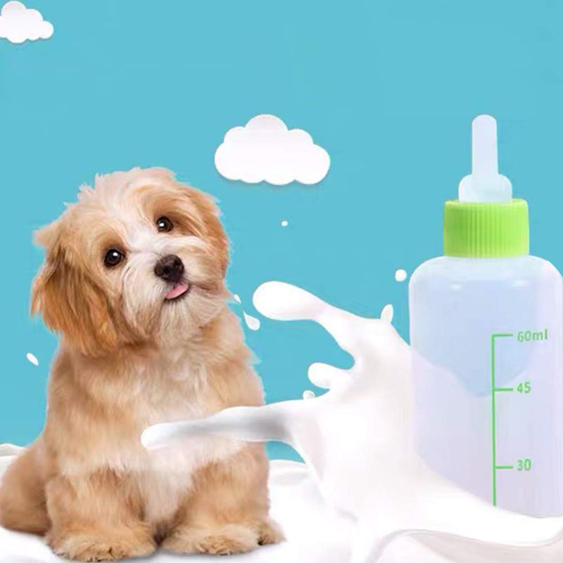 Cyleibe 60ML Puppy Nursing Bottle Kit, Feeding Bottle Pet Puppy Milk Feeding Bottle With 4 Replacement Nipples and 1 Nipple Brush - PawsPlanet Australia