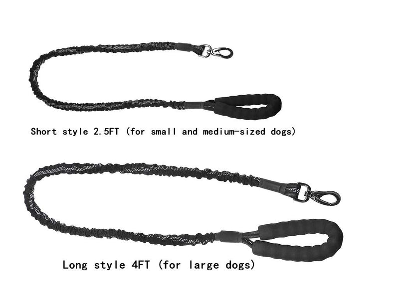 [Australia] - Strong Dog Leash, Length 2.5FT, 4FT, High Elastic Reflective Dog Leash, Black, Green, Gray Dog Training Leash with Comfortable Padded Handle for Large, Medium and Small Dogs 2.5FT( for small and medium dogs） 