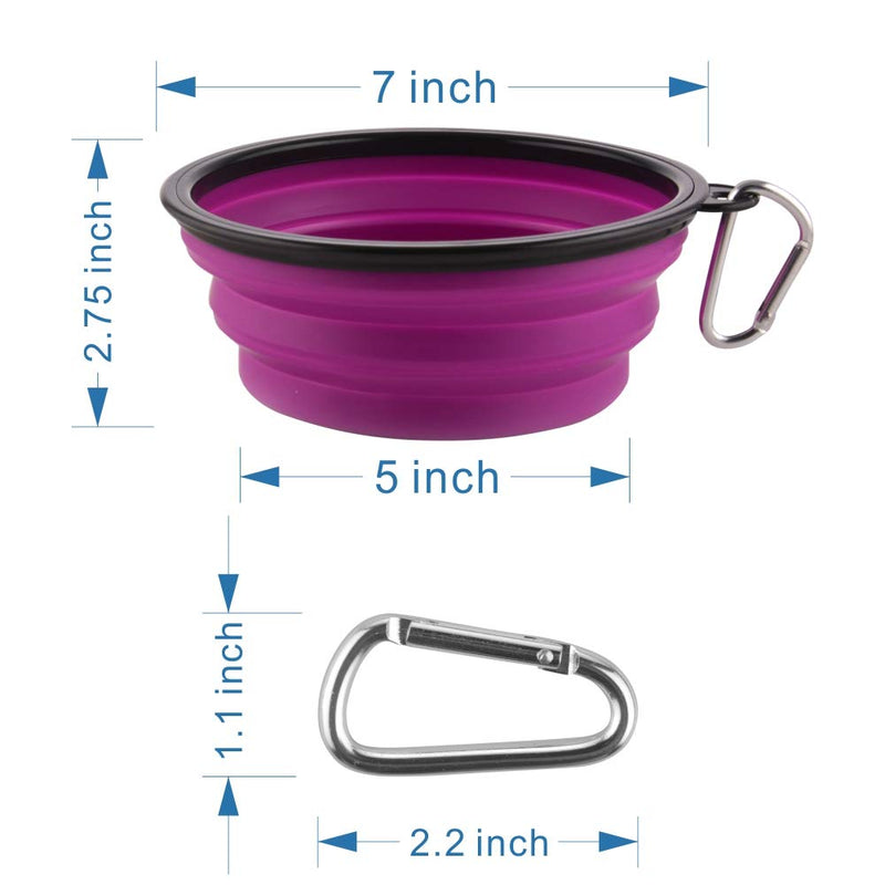 Large Collapsible Dog Bowls, 34oz Travel Water Food Bowls Portable Foldable Collapse Dishes with Carabiner Clip for Traveling, Hiking, Walking, 2 Pack Large,34oz 34oz-Blue&Purple - PawsPlanet Australia