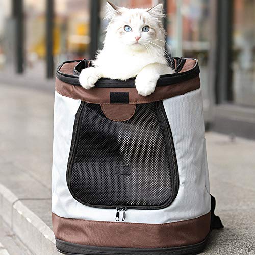 Kaka mall Waterproof Padded Fabric Pet Dog Puppy Cat Backpack Rucksack Carrier Bag Top Open Soft Side Breathable Mesh For Travel Camping Outdoor (Brown and White) Brown - PawsPlanet Australia