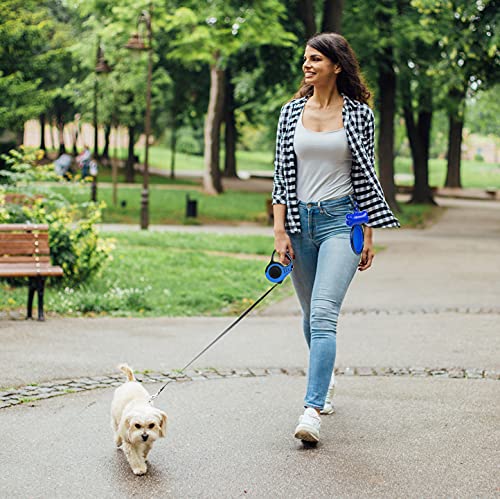 Dunhuang Retractable Dog Leash for X-Small/Small/Medium, 10ft/16ft (for Dogs Up to 22lbs/33lbs), with 1 Free Portable Silicone Dog Bowl + 1 Waste Bag Dispenser + 3 Waste Bag 10ft (for Dogs Up to 22lbs) Blue - PawsPlanet Australia