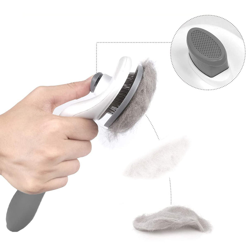 Secwell Pets Cat Brush Hair Remover Dog Brush with Cleaning Button Fur Brush for Long Hair and Short Hair Grey - PawsPlanet Australia