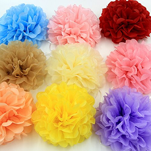 Krismile Pack of 18 Mixed White Gray Yellow Party Tissue Pompoms Paper Flower Pom Poms Wedding Birthday Party Christmas Girls Room Decoration - PawsPlanet Australia