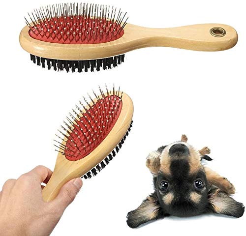 Wooden Dog Brush Double Sided Pet Hair Grooming Brush Dog Pin Brush and Bristle Soft Brush, Dogs Comb and Brush Grooming Tools for Cleaning for Dogs & Cats with Long or Short Hair - PawsPlanet Australia