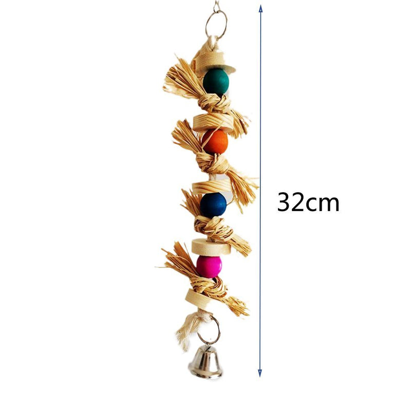 [Australia] - Hypeety Parrot Pet Bird Chew Toy Wooden Straw with Bell Cage Swing Toys Cage Hanging Accessory 