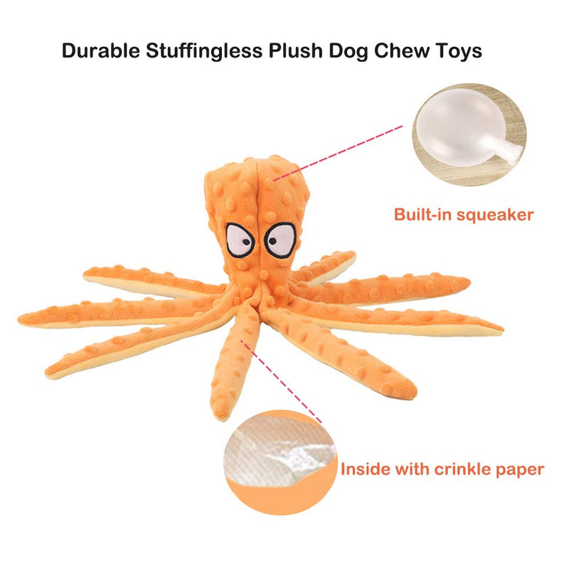 SHOKUTO 2 Pack Plush Dog Toys, No Stuffing Squeaky Dog Toy Octopus Soft Dog Toy with Crinkle Paper for Puppy Teething, Durable Interactive Dog Chew Toys for Small Medium Dogs Playing and Training - PawsPlanet Australia