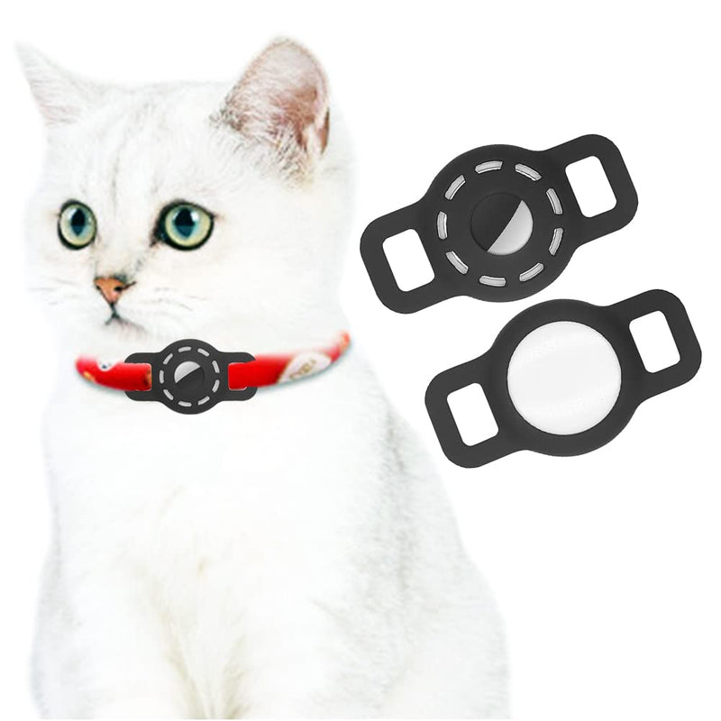 AirTag Silicone Dog Collar Case, Adjustable Portable AirTag GPS Finder Case for Cat Dog Collar 2 Pack (Black) Black - PawsPlanet Australia