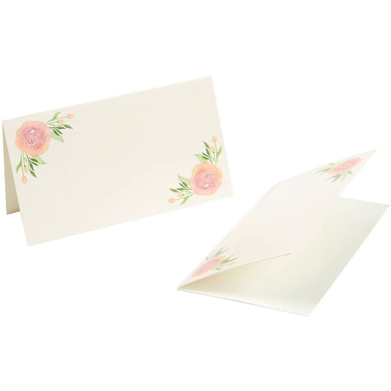 Floral Table Place Cards - 100 Piece Rose Tent Cards, Table Decorations and Party Supplies for Romantic Wedding, Banquets, Bridal Shower, Celebrations and Events, 2 x 3.5 Inches, Green and Pink - PawsPlanet Australia