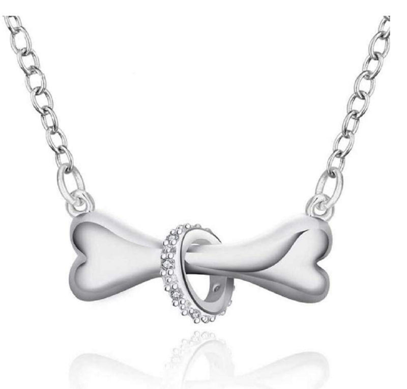 [Australia] - Weishu Dog Bone Pendant Necklace Charm Pet Necklace for Female Teen Paving Cubic Zirconia CZ 925 Sterling Silver 18 Inch 