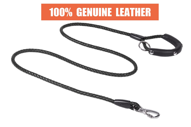 PPEETT 4 FT / 5 FT /6 FT Leather Woven Dog Leash, Heavy Duty Training Leash, Suitable for Running and Walking for Large, Medium and Small Sized Dogs Black 2/5" × 6 FT - PawsPlanet Australia