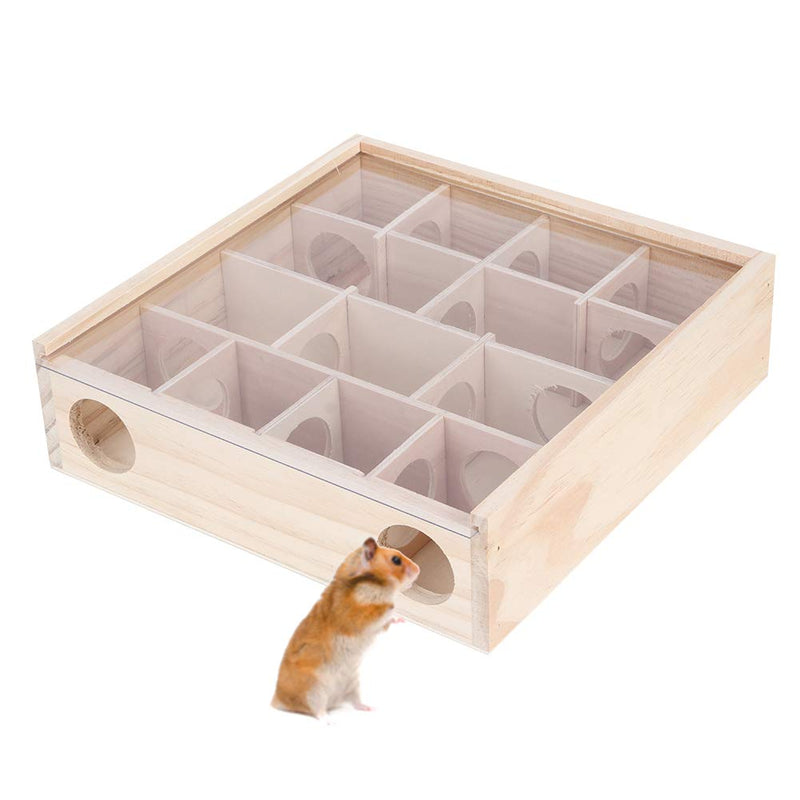 GOTOTOP Hamster Maze with Acrylic Glass Mouse Mice Small Animal Interactive Intelligent Toy Natural Wood Organic Glass Pet Toys(9.8x9.8x2.8inch) - PawsPlanet Australia