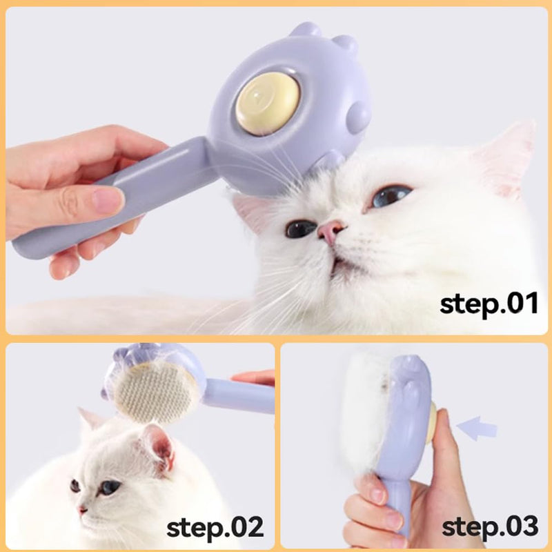 Cat Brush, Self-Cleaning Slicker Brush for Hair Loss and Grooming, Removes Loose Undercoat, Mats and Matted Hair (Purple) Purple - PawsPlanet Australia
