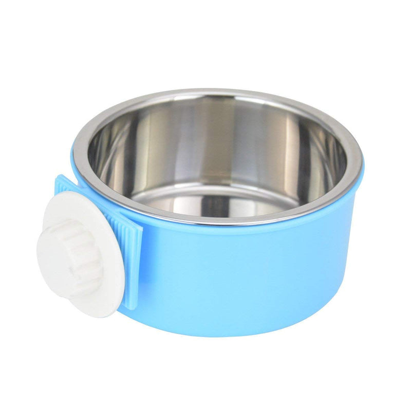 ITODA 2 in 1 Pet Hanging Bowl Removable Stainless Steel Food Water Bowl Dog Cage Crate Feeder with Bolt Holder for Dog Cat Bird Rabbit Hamster Ferret Small Animals Blue - PawsPlanet Australia