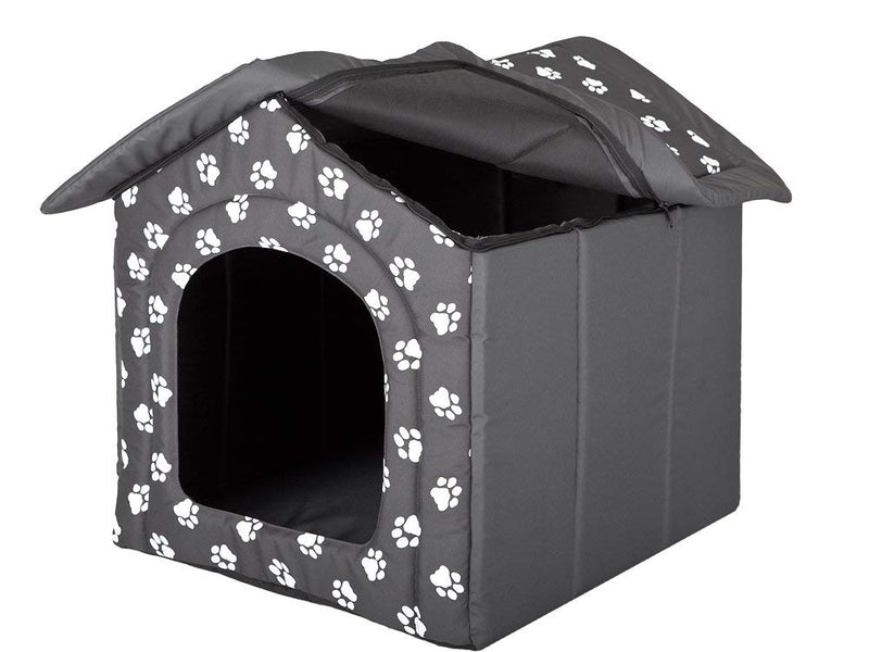 Hobbydog Dog House, Grey with Paws, S - PawsPlanet Australia