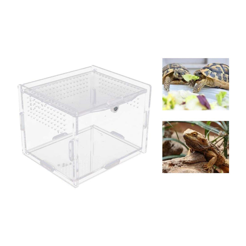 Acrylic Reptile Feeding Box 10x8x7cm Transparent Glass Breeding Box Terrarium with 2 Pcs Straight and Curved Tweezers for Pet Insect Spider Crickets Snails Small(10x8x7cm) - PawsPlanet Australia