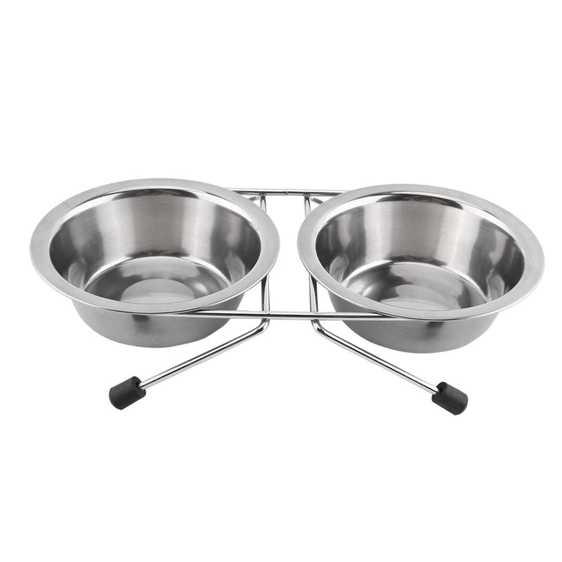 Yosoo Double Dog Bowls Stainless Steel Dog Pet Feeder Cat Bowl For Puppy Dogs Cats And Other Pets, Sliver - PawsPlanet Australia