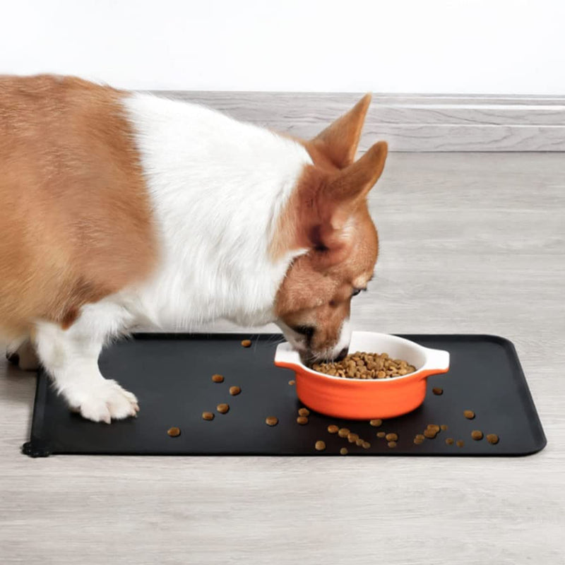 Emwel Dog Food Mat, Silicone Dog Bowl Mat, Non-Slip Cat And Dog Feeding Mat, Waterproof Dog Placemat L (47*30) 180g black - PawsPlanet Australia