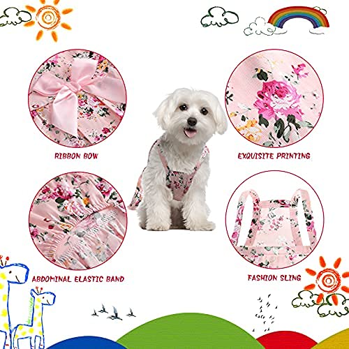 4 Pieces Dog Bowknot Floral Dress Pet Princess Dress Dog Sundress Dog Princess Dress Puppy Summer Dress for Small Pets Dogs Puppy Cats XS (Pack of 4) - PawsPlanet Australia