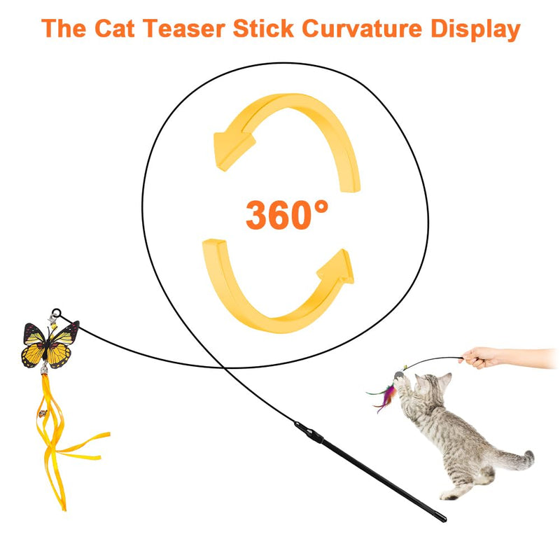 Pack of 11 interactive cat toys with feathers, cat fishing rod with feathers, cat toy fishing rod with suction cup, cat fishing rod suction cup with butterflies, feathers and beetles, for cats and kittens - PawsPlanet Australia
