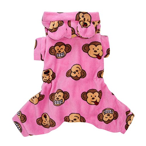 [Australia] - Klippo Dog/Puppy Silly Monkey Fleece Hooded Pajamas/Bodysuit/Loungewear/Coverall/Jumper/Romper with Ears for Small Breeds - Pink 