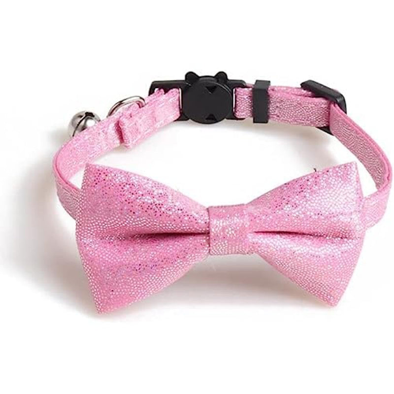 Luxury Cat Collar with Bow Tie and Bell, Secure Quick Release Buckle, Zacal Cat Collars (Pink Sparkle Glitter) Glitter Pink - PawsPlanet Australia